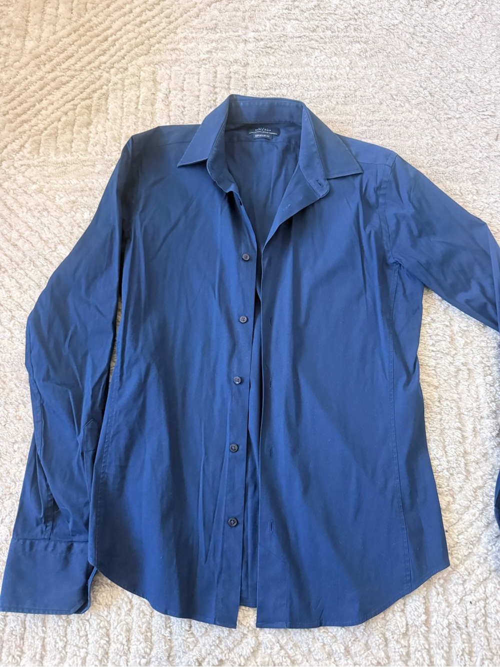 Zara Men's Classic Navy Long-Sleeve Button-Up Shirt